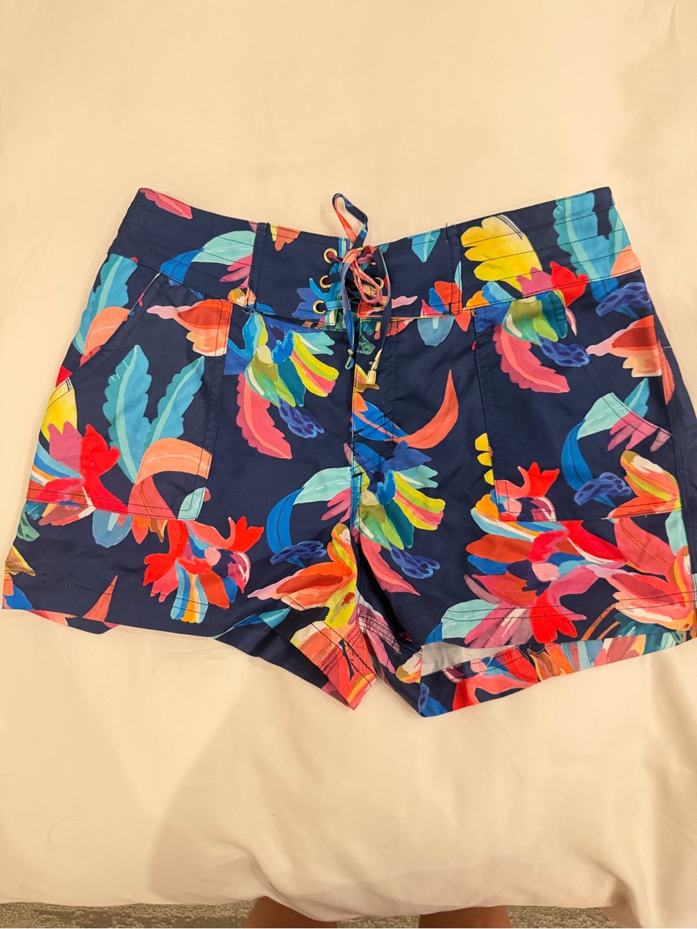 La Blanca Navy Floral Lace-Up Bermuda Shorts